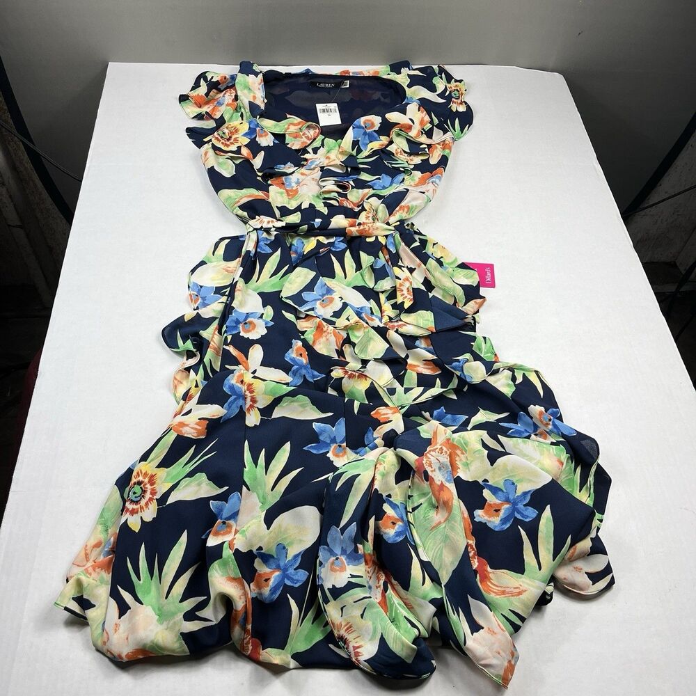 Lauren Ralph Lauren Navy Floral Maxi Dress with Green, Blue and Peach Accents